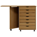 ZNTS Rolling Cabinet with Desk MOSS Honey Brown Solid Wood Pine 355900