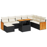 9 Piece Garden Sofa Set with Cushions Black Poly Rattan Acacia 3327745