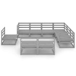 9 Piece Garden Lounge Set Grey Solid Pinewood 3075786