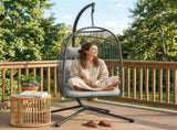 Hanging Egg Chair, Indoor Outdoor Hammock Swing Chair with Stand, Safety Strap, Foldable Basket, T3398P553402