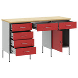 Work Cabinet with Drawer 3 pcs Red Engineered Wood and Steel 3321379