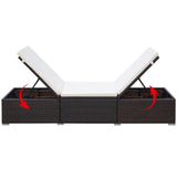 Sun Lounger with Cream White Cushion Poly Rattan Brown 317105
