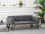 2 Seater Rattan Sofa with Cushions, 2-in-1 PE Rattan Daybed Sofa with Left Up or Down Armrests, T3398P318742