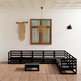 9 Piece Garden Lounge Set Black Solid Pinewood 3075843