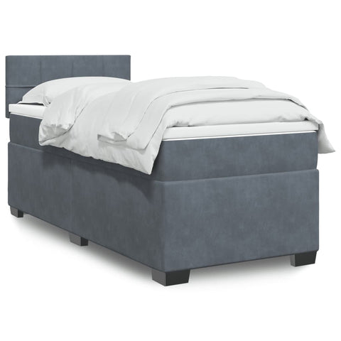 ZNTS Box Spring Bed with Mattress Dark Grey 90x200 cm Velvet 3286223