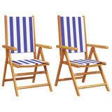 Garden Chairs 2 pcs Blue and White Solid Wood Acacia and Fabric 367662
