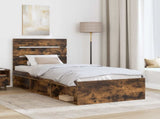 Bed Frame with Headboard Smoked Oak 75 x 190 cm Solid Pine Wood 3411804