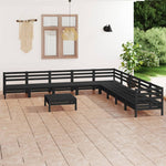 ZNTS 10 Piece Garden Lounge Set Solid Wood Pine Black 3083123