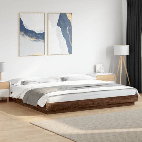 ZNTS Bed Frame with LED Lights without Mattress Brown Oak 200x200cm 3281076