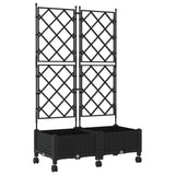 Garden Planter with Trellis&Wheels 2 pcs Black PP 3422985