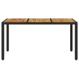 Garden Table with Acacia Wood Top Black 150x90x75 cm Poly Rattan 365535
