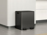 56L Dual Compartment Stainless Steel Bin, with Deodoriser Holders - Black T3398P424964