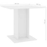 ZNTS Dining Table White 80x80x75 cm Engineered Wood 800252