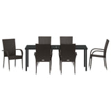 Garden Dining Set 7 pcs Brown Powder-Coated Steel 3379399