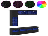 TV Cabinet with LED 7 pcs Black Oak Engineered Wood 3402985