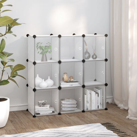ZNTS Storage Cube Organiser with 9 Cubes and Doors Transparent PP 340557