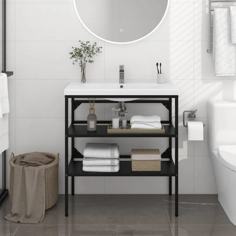 ZNTS Bathroom Washbasin Frame Black 79x38x83 cm Iron 338489