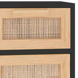 Sideboard Black 60x30x75 cm Solid Wood Pine and Natural Rattan 345637
