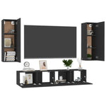 ZNTS 4 Piece TV Cabinet Set Black Engineered Wood 3078749