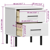 Bedside Cabinet with Metal Legs White Solid Wood Pine OSLO 350975