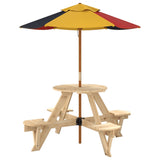 Picnic Table for 4 Kids with Umbrella Round Solid Wood Fir 3281621