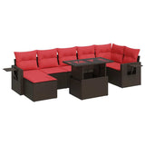 8 Piece Garden Sofa Set with Cushions Brown Poly Rattan Acacia 3326525