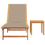 ZNTS Sun Lounger with Table Taupe Solid Wood Acacia and Textilene 4008419