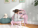 Kids Vanity Table and Chair Set with Tri-Folding Mirror and Stool, Makeup Dressing Table with T3398P421965