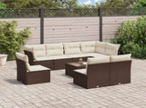 9 Piece Garden Sofa Set with Cushions Brown Poly Rattan 3217773