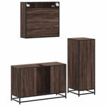 3 Piece Bathroom Furniture Set Brown Oak Engineered Wood 3301014