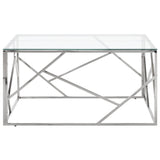 ZNTS Coffee Table Silver Stainless Steel and Tempered Glass 349953