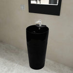 ZNTS Ceramic Stand Bathroom Sink Basin Faucet/Overflow Hole Black Round 141943