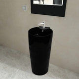 ZNTS Ceramic Stand Bathroom Sink Basin Faucet/Overflow Hole Black Round 141943