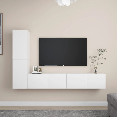 4 Piece TV Cabinet Set White Engineered Wood 3078674