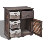 ZNTS Wooden Cabinet 3 Left Weaving Baskets Brown 240795