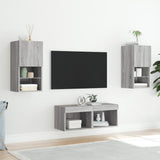 4 Piece TV Wall Cabinets with LED Lights Grey Sonoma 3216574