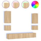 6 Piece TV Wall Cabinets with LED Lights Sonoma Oak 3216890