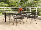Garden Dining Set Black Poly Rattan, Tempered Glass, Steel Medium 3157855