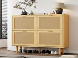 Rattan Shoe Storage Cabinet with Adjustable Shelves, 4 Flip Drawers, Elegant Wooden Design, Perfect N896P437303O