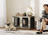 Indoor Dog Crate Furniture End Table with Soft Washable Cushion, Lockable Front Door, for Medium T3398P425263