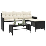 Garden Sofa with Table and Cushions L-Shaped Black Poly Rattan 365571