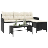 Garden Sofa with Table and Cushions L-Shaped Black Poly Rattan 365571