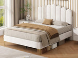 4ft6 Double Premium Velvet Upholstered Bed Frame with Scalloped Channel Tufted Design, Height N652P411467W