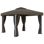 ZNTS Gazebo with Curtain&LED String Lights 3x3 m Taupe 3070349