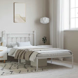 Bed Frame White Powder-Coated Steel Single Bed Frame 353581