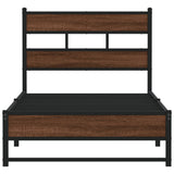 ZNTS Metal Bed Frame without Mattress Brown Oak 75x190 cm Small Single 4017316