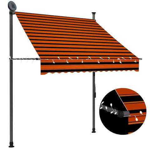 Manual Retractable Awning with LED 150 cm Orange and Brown 145877