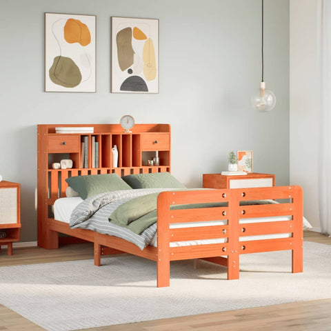 ZNTS Bookcase Bed without Mattress Wax Brown 135x190 cm Double Solid Wood Pine 3309988