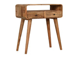 Solid Wood Mini Curved Oak-ish Console Table, 2 Drawers and Open Slot, Brown B2743P402987