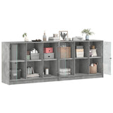 Bookcase with Doors Concrete Grey 204x37x75 cm Engineered Wood 3206534